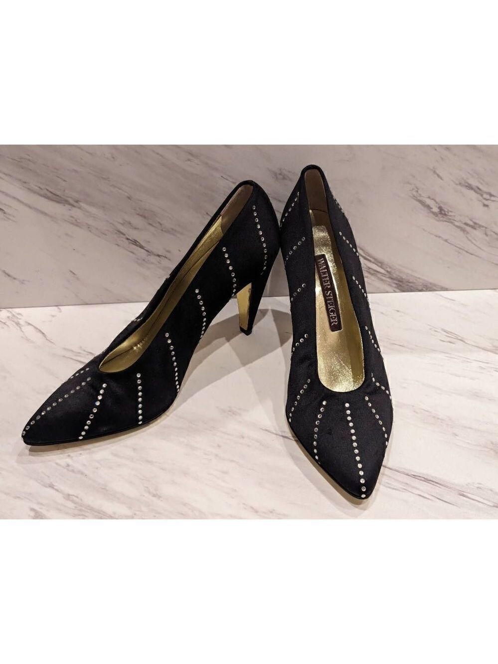 Walter Steiger Women's 8.5B Rhinestone Embellished Black 3.5" Heel Pump
